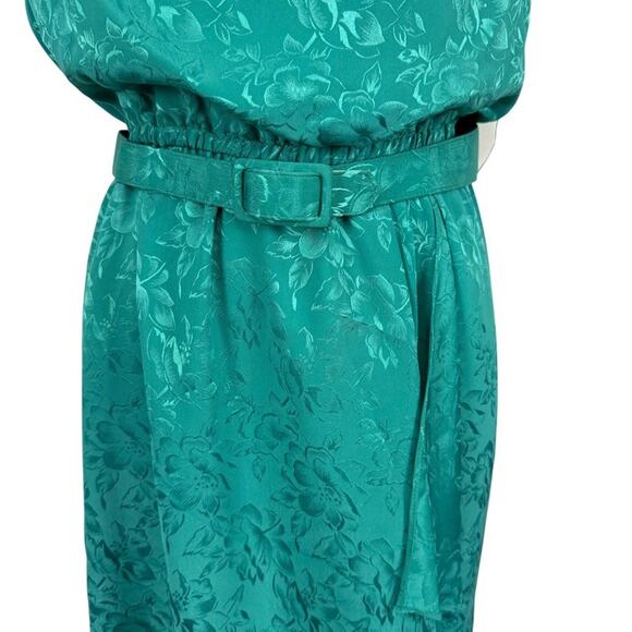 Act I Vintage Floral Satin Print Short Sleeve Blouson USA Made Green Dress sz 4 - Picture 6 of 16